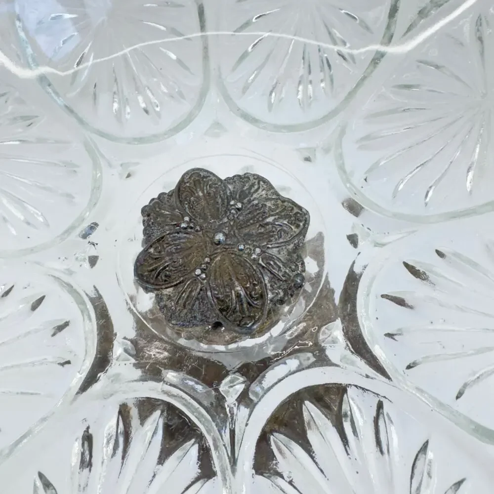 Vintage Crystal Pedestal Compote Dish with Ornate Brass Base, Candy Nut Bowl - Picture 6 of 10